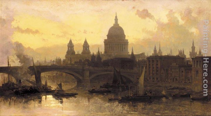 St. Pauls from the Thames, Looking West painting - David Roberts St. Pauls from the Thames, Looking West art painting